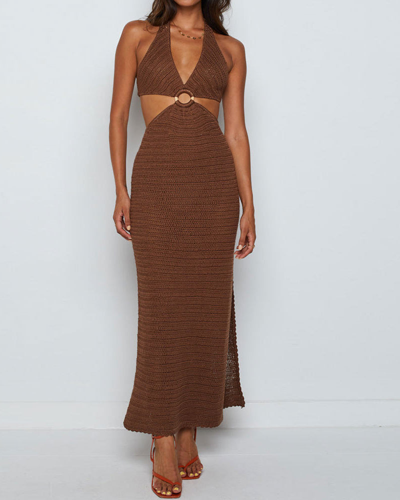 Deep V Neck Crochet Women Long Beach Dress S-XL