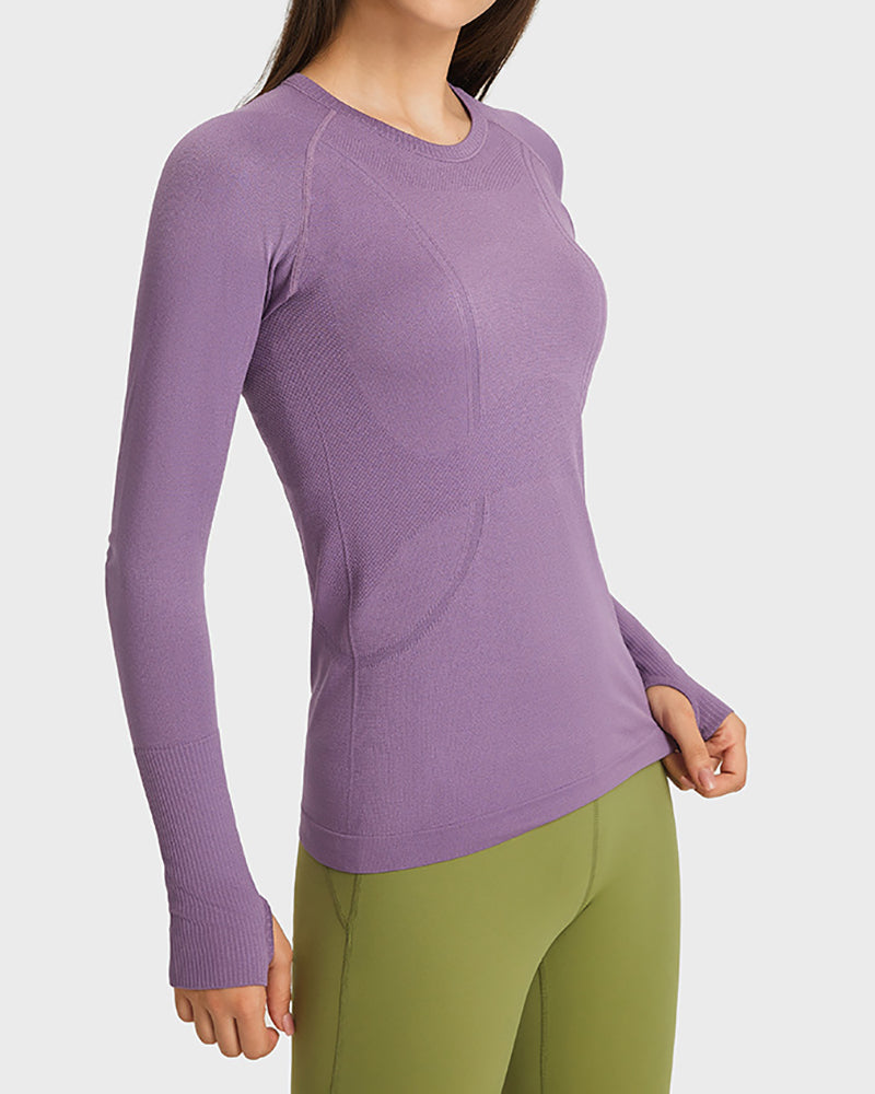 Women Long Sleeve O Neck Slim Breathable Sports Yoga Tops 4-12