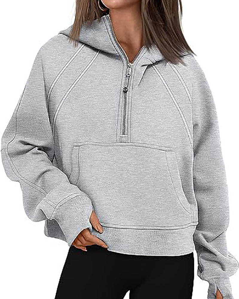 Women Long Sleeve Zipper Front Hooded Pocket Pullover Tops S-XL