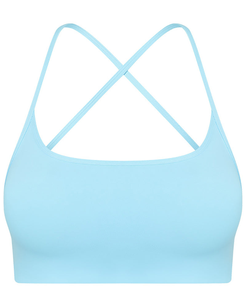 Women Criss Cross Back Solid Color Sling Sport Bra Yoga Tops 4-12