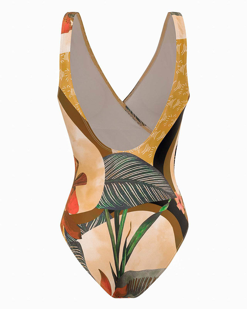 Boho Summer Sexy Printed V Neck Cover Up Two-piece Swimsuit S-XL