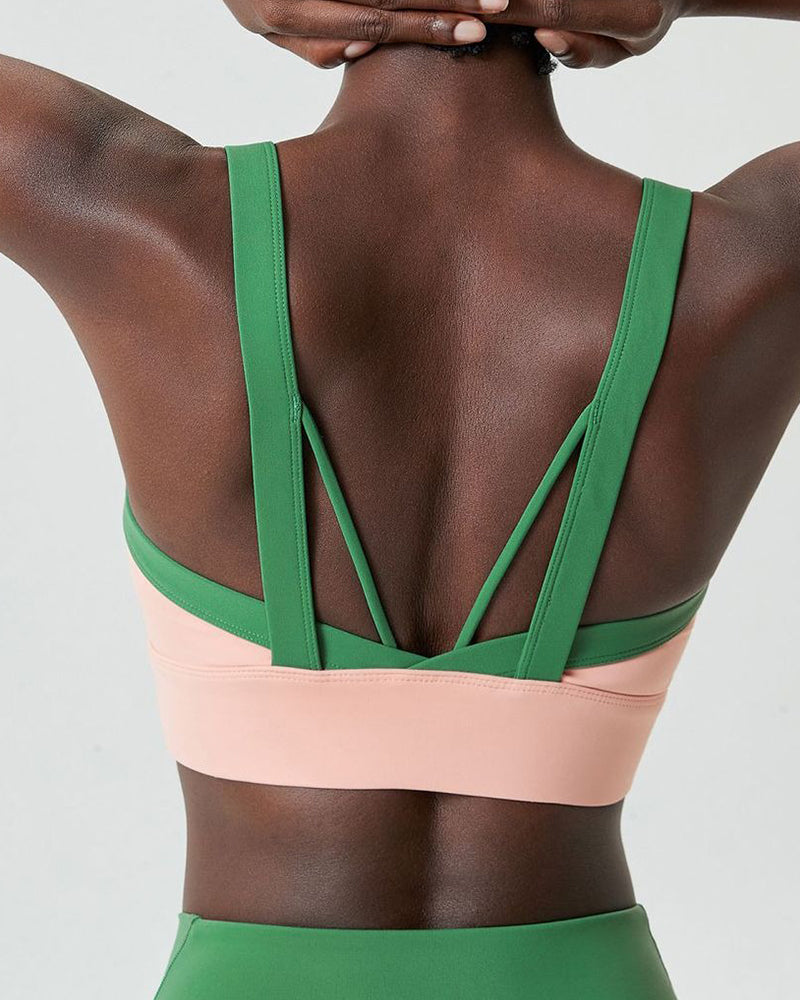 Colorblock Fixed Cup Cat Ear Back Sports Bra S-XL