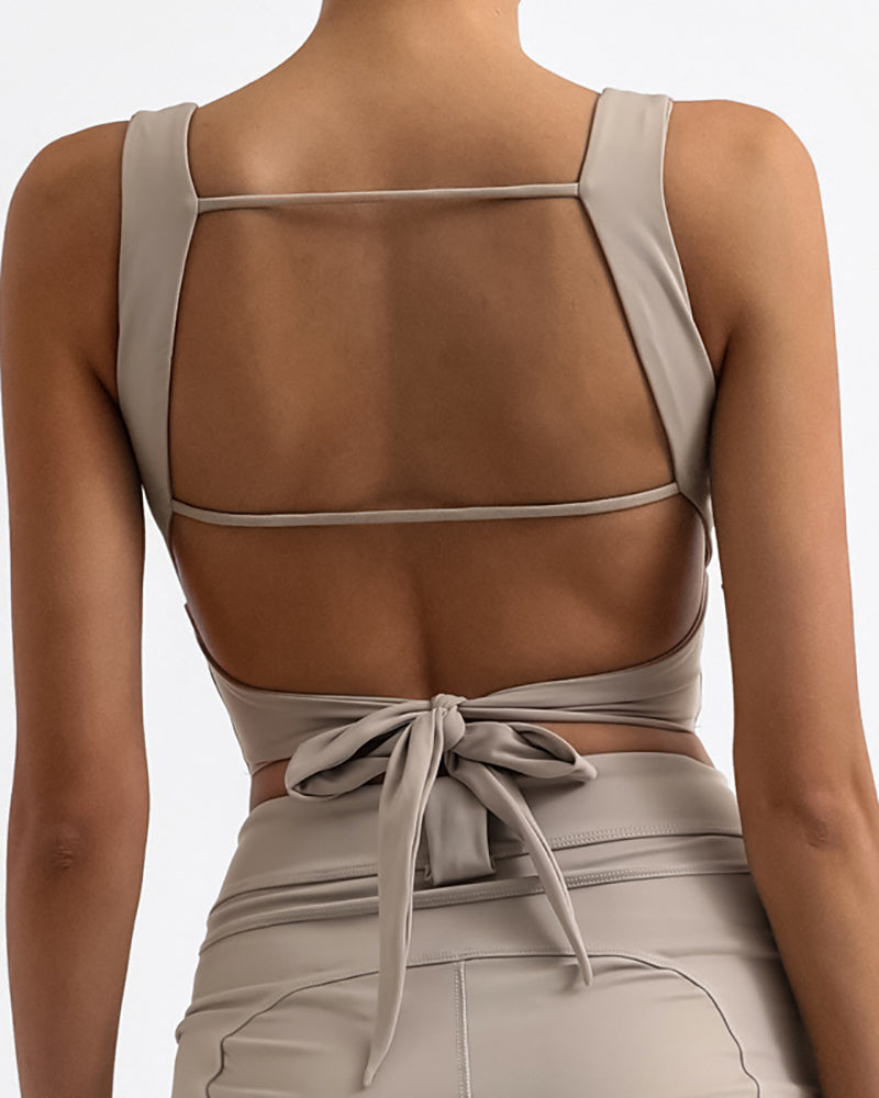 High Elastic Back Strappy Women Yoga Vest White Black Light Khaki Brown Purple S-L