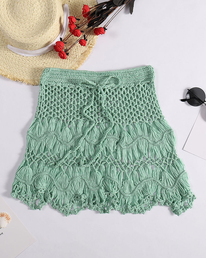 Crochet Swimsuit Beach Skirts Bikini Cover-Up Women Dress Lace-Up Bottom OM25967