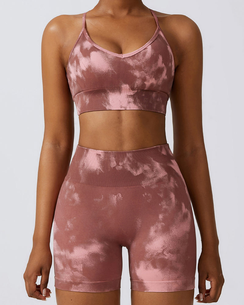 Camo Printing Seamless Yoga Quick Dry High Waist Shorts Sets Running Fitness Yoga Two-piece Sets S-L