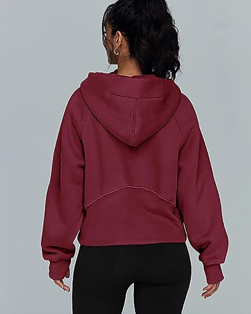 Women Long Sleeve Zipper Front Hooded Pocket Pullover Tops S-XL