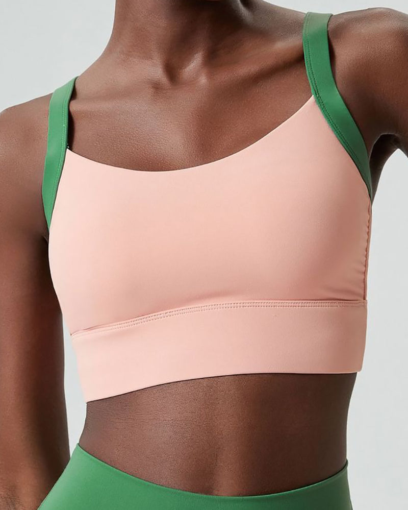 Colorblock Fixed Cup Cat Ear Back Sports Bra S-XL