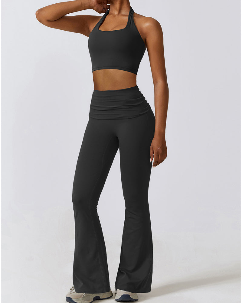 Removable Sling High Waist Slim Flared Leg Pants & Yoga Jumpsuit (No Pad) S-XL