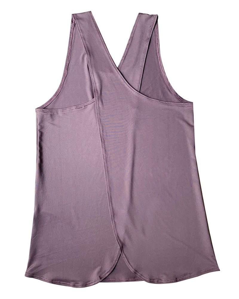 Solid Color Sleeveless Featherweight Milk Silk Criss Back Yoga Tank Tops Vest S-XL