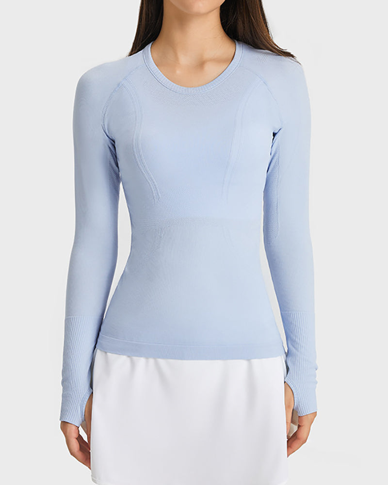 Women Long Sleeve O Neck Slim Breathable Sports Yoga Tops 4-12