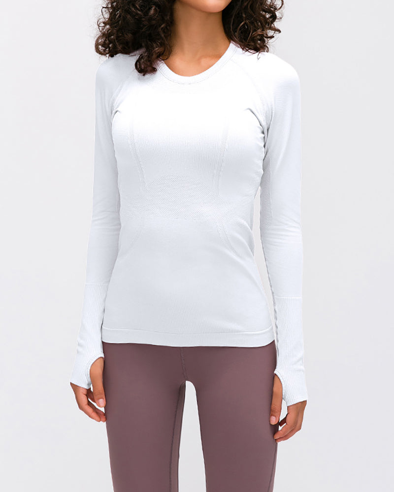 Women Long Sleeve O Neck Slim Breathable Sports Yoga Tops 4-12