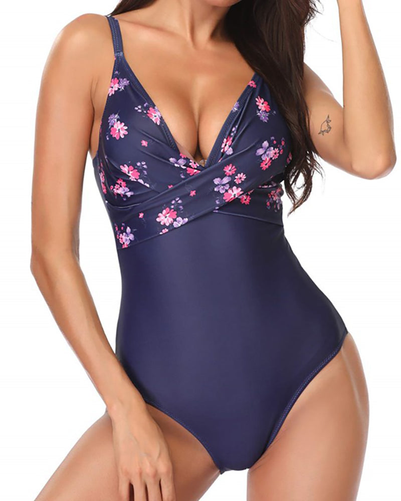 Lady Fashion Stitching Color One Piece Swimsuit S-XXL