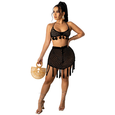 Lady Sexy Grid Hollow Out Two Piece Swimwear S-2XL