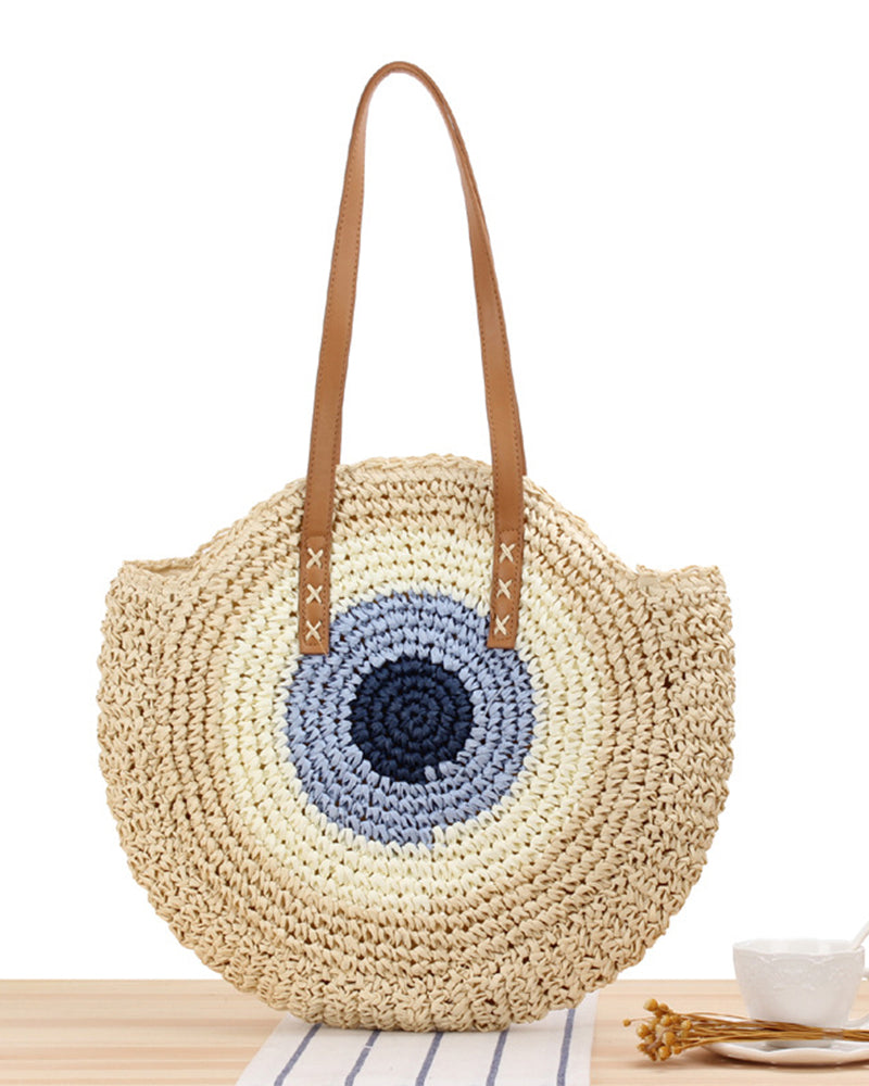 Round Straw Beach Bag Vintage Handmade Woven Shoulder Bag Raffia circle Rattan bags Bohemian Summer Vacation Casual Bags OM6318