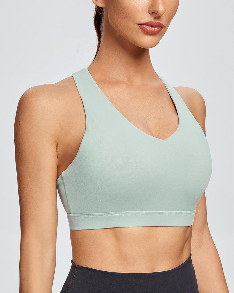 Women Seamless Back Criss Cross Solid Color Sports Bra Yoga Tops White Black Light Green Blue S-2XL