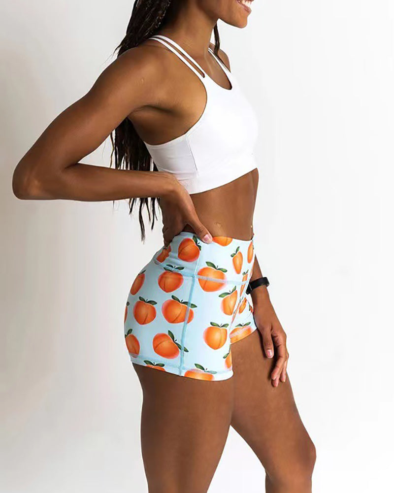 High Waist Fruit Cute Printing Sports Back Wrinkles Shorts S-L