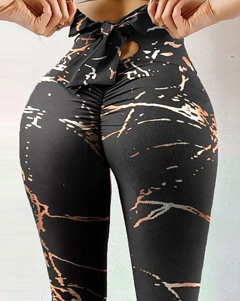 Yoga Fitness Leggings Sexy High Waist Long Pant Fitness Workout Sexy Waist Bowknot Design Jeggings Exercise Print Running Leggings