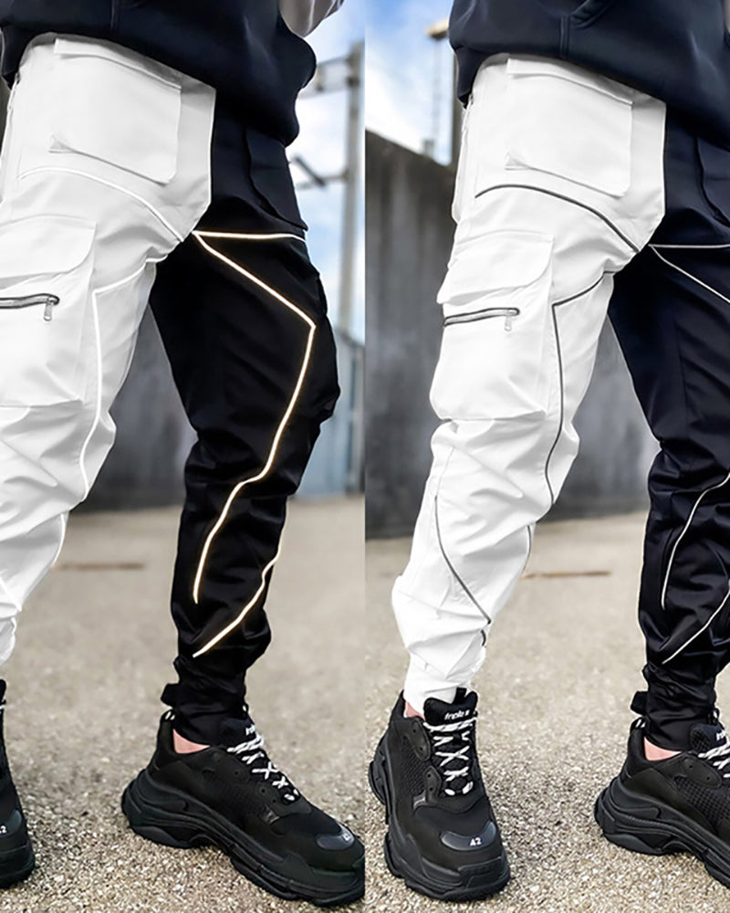 Summer Men Casual Steet Style Refletive Line Pocket Pants M-3XL Joggers