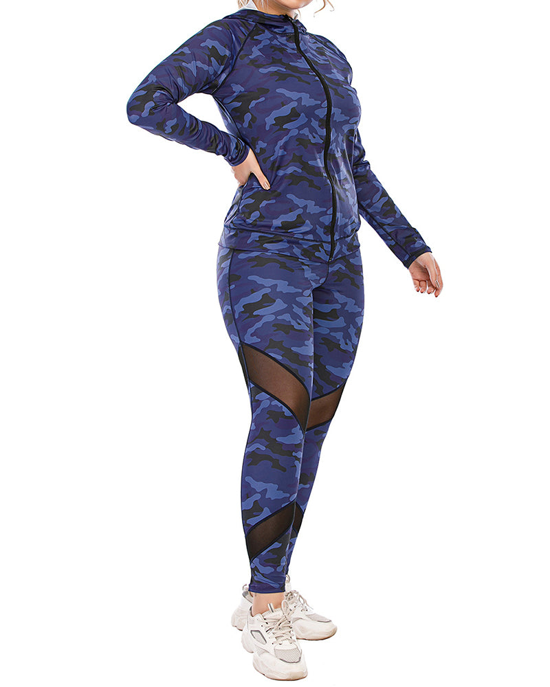 Fashion Camo Slim Plus Size Yoga Bra Pants Coat L-3XL