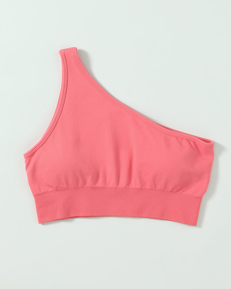 Solid Color Women One Shoulder Slash Sports Bra S-L