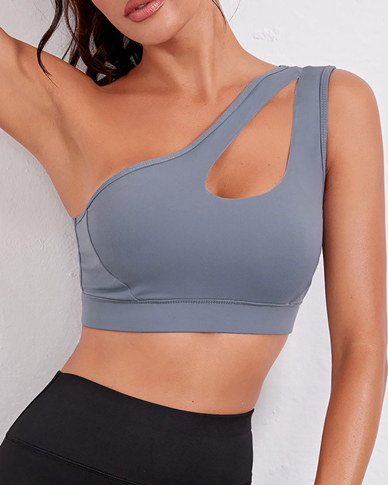 Gym Women Padded Sports Bra Push Up Yoga Fitness Bras One Shoulder Hollow Workout Top Breathable Running Female