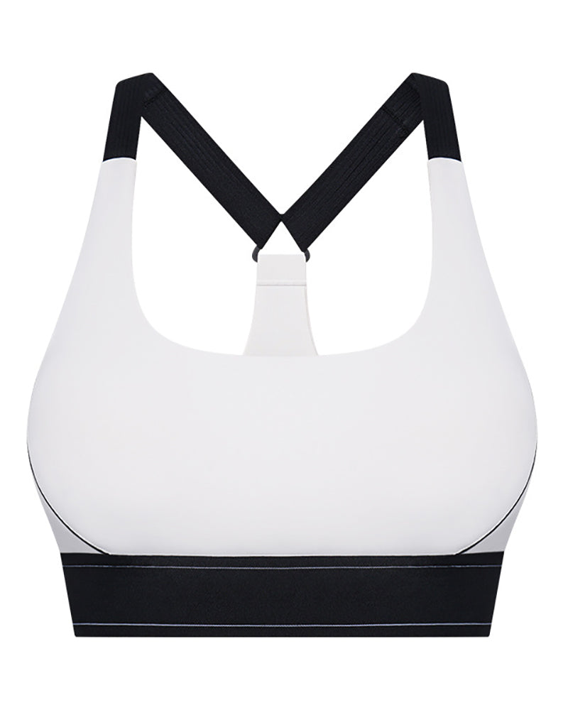 New Colorblock Back Cross High Protect Adjust Shoulder Strap Sports Yoga Bra Black Brown White Gray 4-12