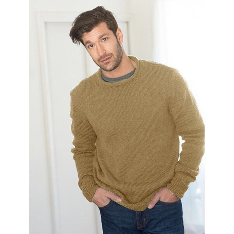 Men O-neck Cotton Pullover Autumn Winter Solid Comfortable Warm Long Sleeve Clothes Knitted Casual Hombre Sweater