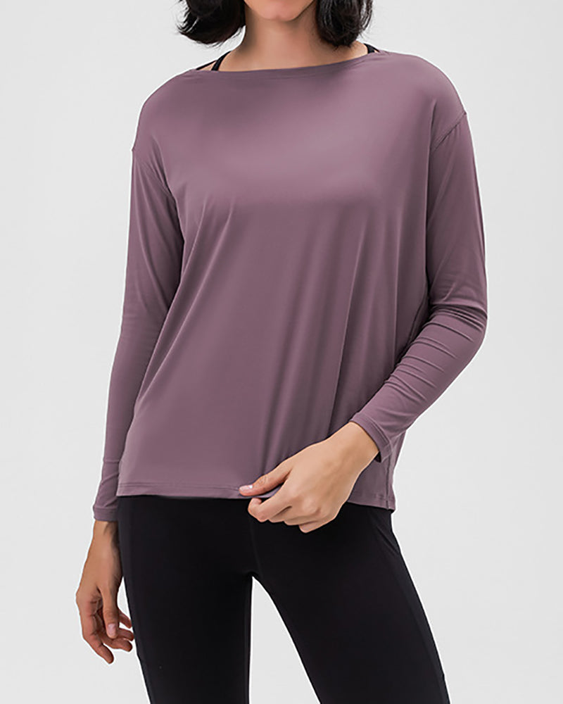 Double-Sided Nude Feeling Loose Long Sleeve Women Slim Breathable Simple Women Training Fitness Yoga Clothes 4-12