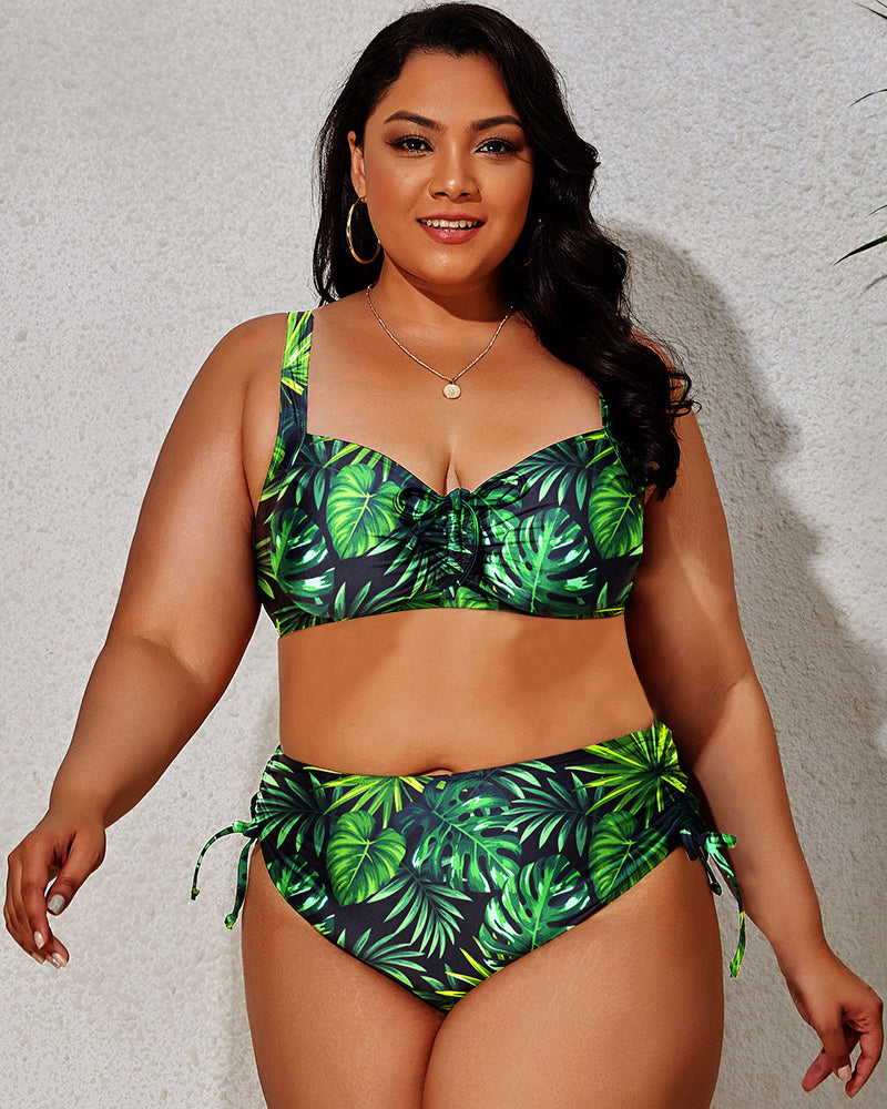 Wholesale Fashion Printed Women Two Pieces Plus Size Swimwear L-4XL