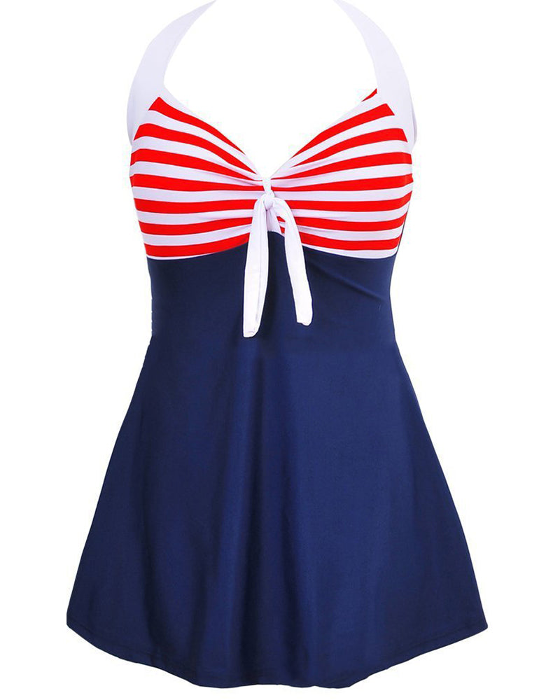 Lady Fashion Stripe One Piece Swimsuit S-XXXL