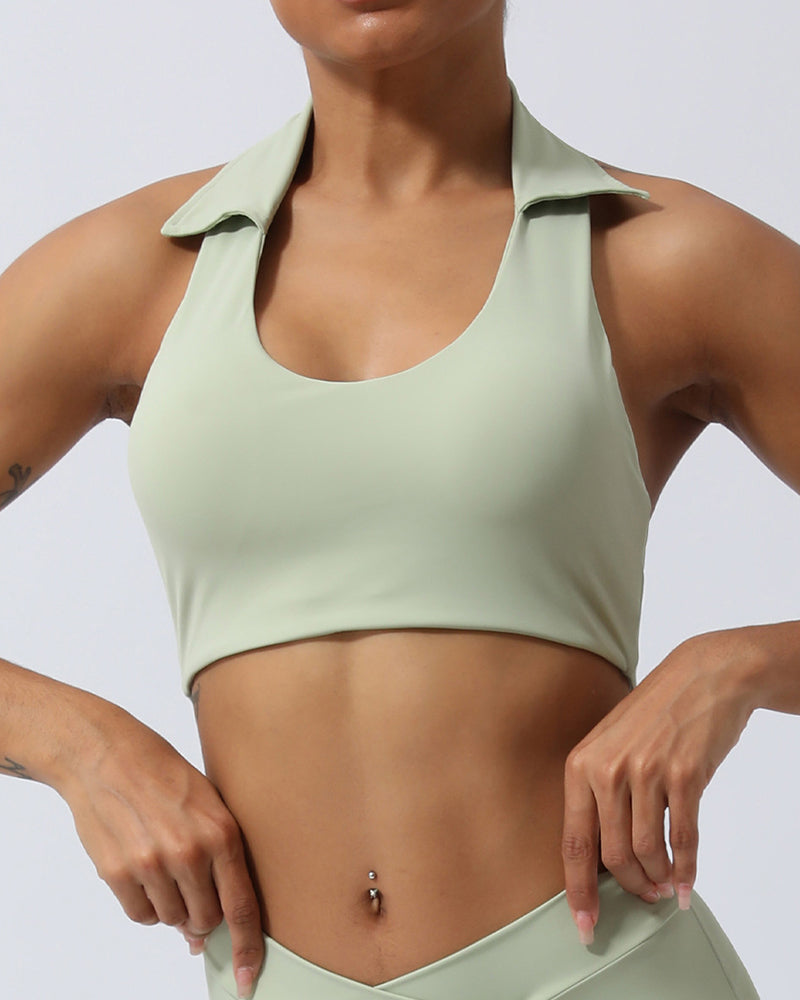 Women Lapel U Neck Running Sport Yoga Bra Green Blue Pink S-XL