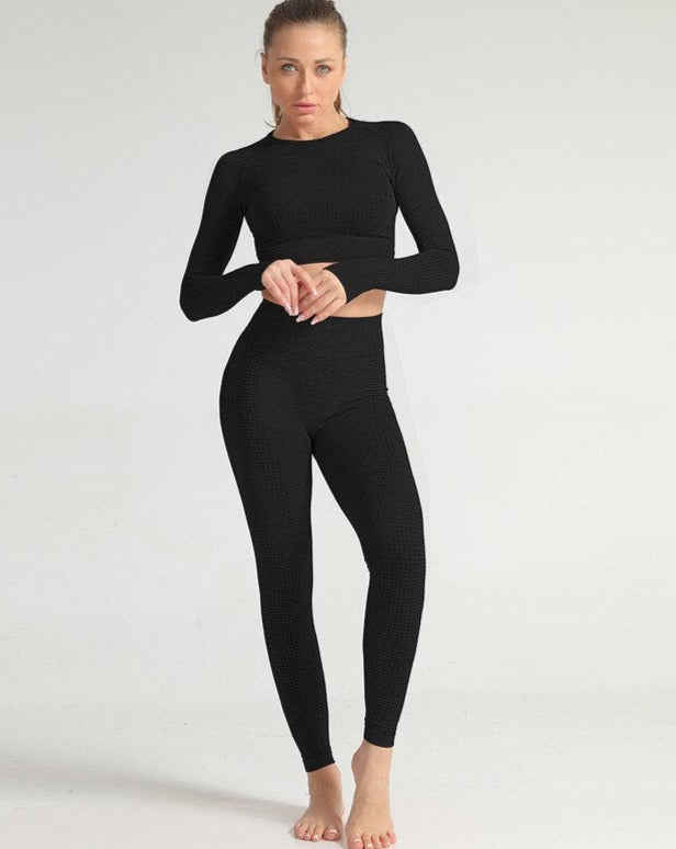 Women Vital Seamless Yoga Set Fitness Sportswear High Waist Gym Pants Leggings Push up Long sleeves Dot Jacquard Shirts Tracksuit OM9254