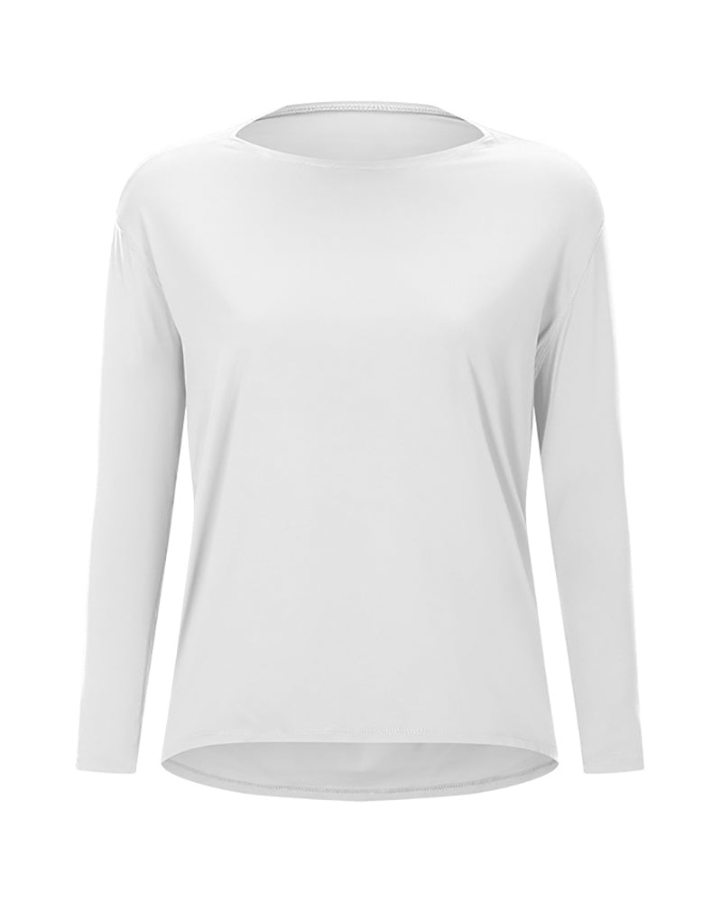 Double-Sided Nude Feeling Loose Long Sleeve Women Slim Breathable Simple Women Training Fitness Yoga Clothes 4-12