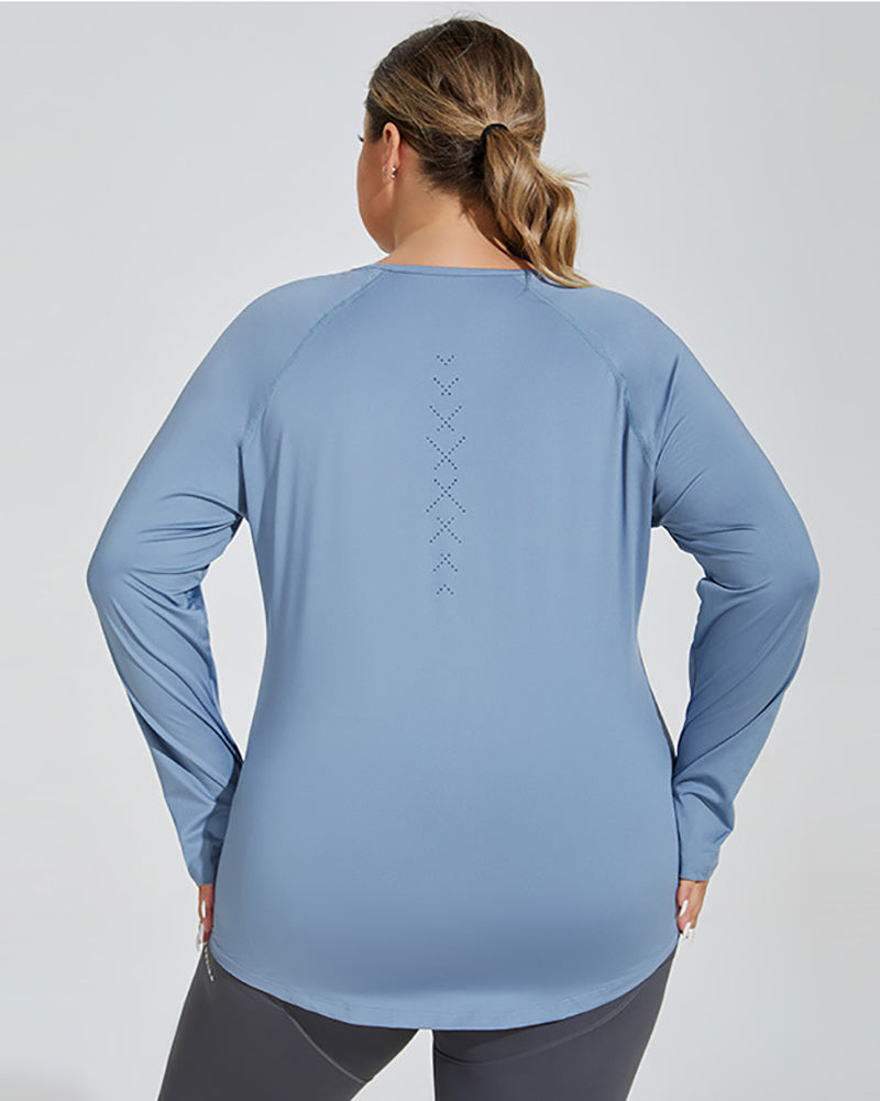 Crew Neck Long Sleeve Breathable Loose Plus Size Yoga T-shirt Top Blue Purple Black XL-4XL