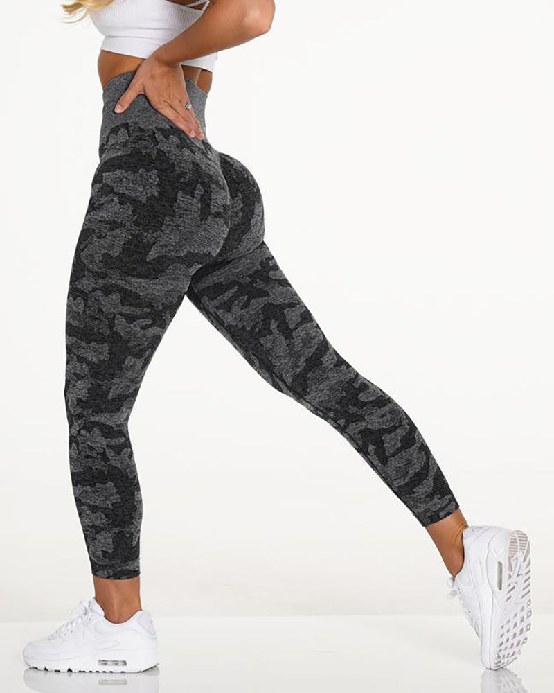 Popular Snowflake Color Camouflage Cropped Pants Camouflage Jacquard Seamless Fitness Yoga Trousers XS-L