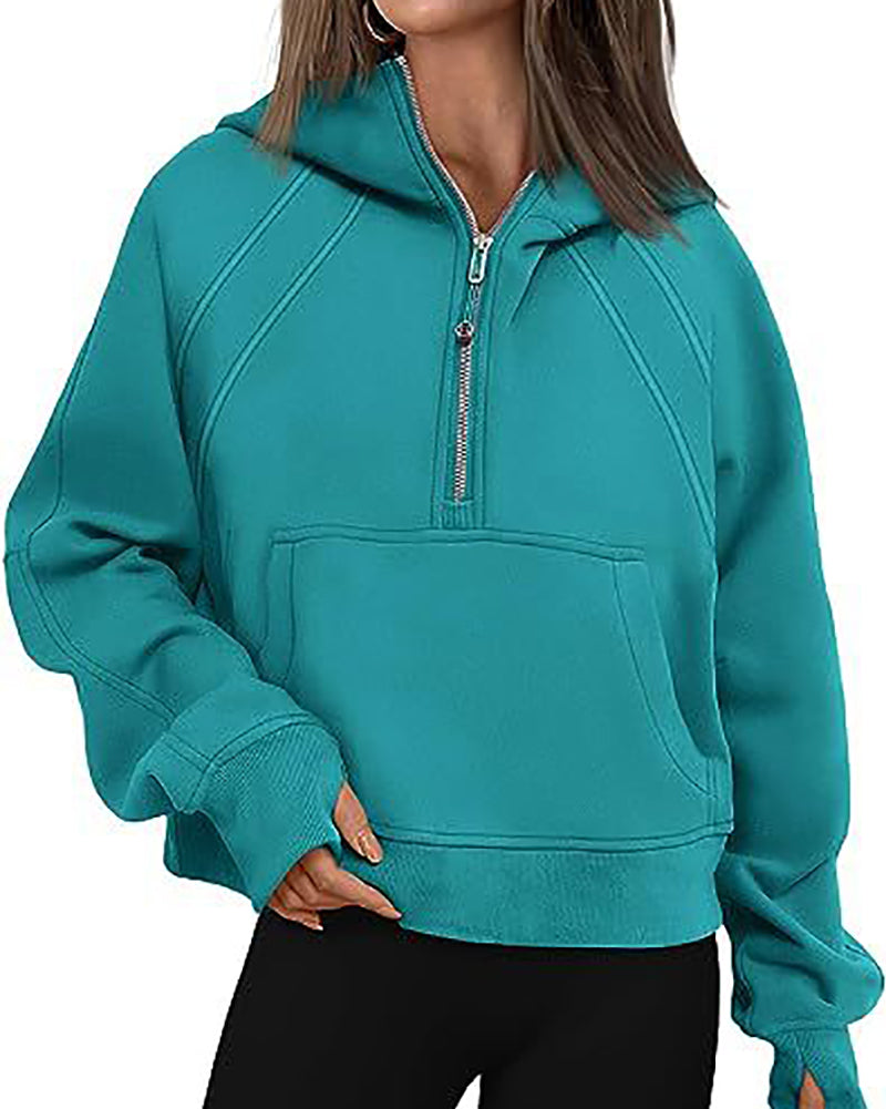 Women Long Sleeve Zipper Front Hooded Pocket Pullover Tops S-XL