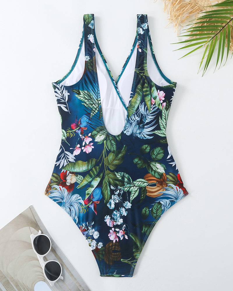 Boho Summer Sexy Printed V Neck Cover Up Two-piece Swimsuit S-XL