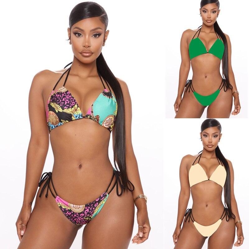 Swimsuit Women 2021 Large Size Bikini Ladies Bathing Suit 2021 New Plus String Push Up With Print Polyester Sierra Surfer OM22464