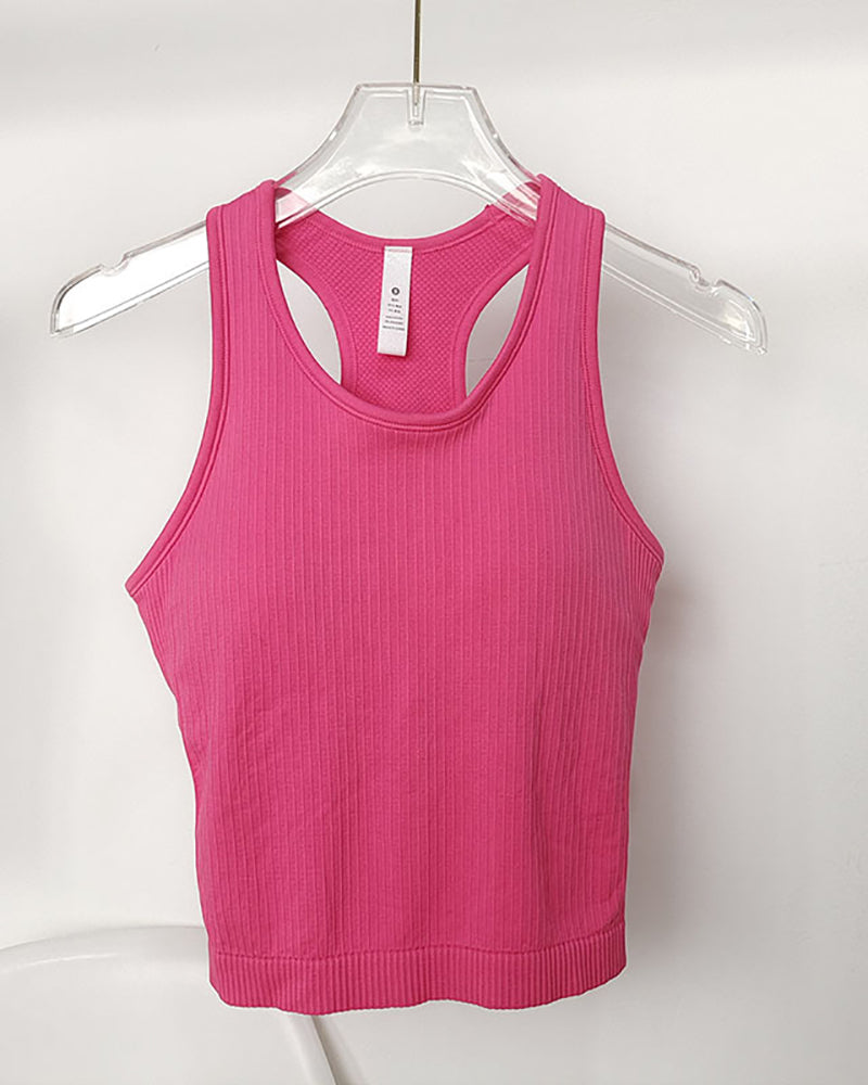 Women Sleeveless Solid Color Yoga Sports Vest With Pad S-L