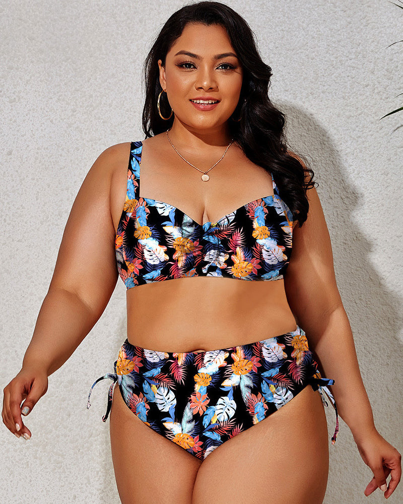 Wholesale Fashion Printed Women Two Pieces Plus Size Swimwear L-4XL