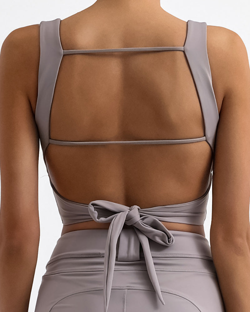 High Elastic Back Strappy Women Yoga Vest White Black Light Khaki Brown Purple S-L