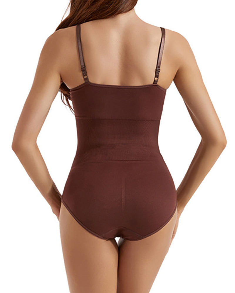 Sculpting Bodysuit Mid Thigh W. Open Gusset Seamless High-Waisted Shaper Skin Black Coffee S-3XL