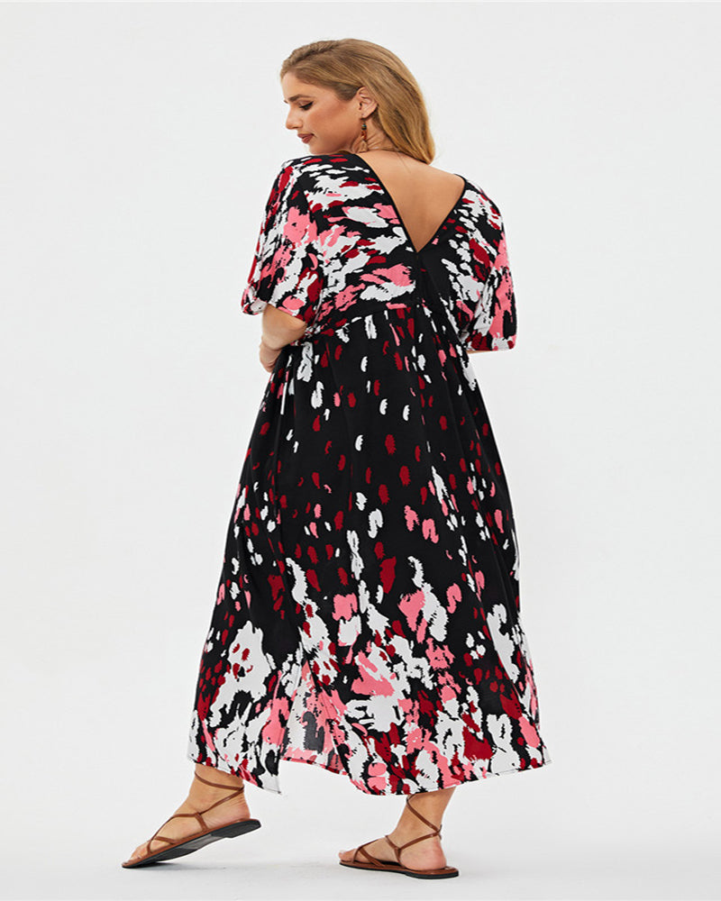 Florals Boho V Neck Elegant Beach Dresses Zebra Black Pink One Size