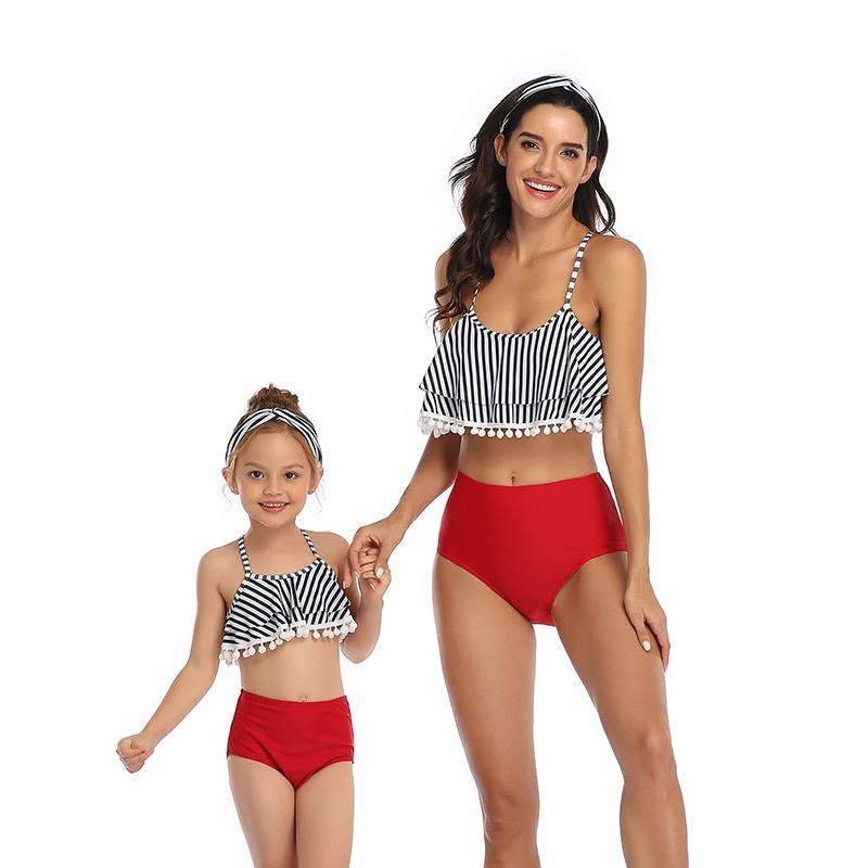 New Design Beauty Floral Ruffle Strap Mom&Child Swimsuit S-XL OM20676