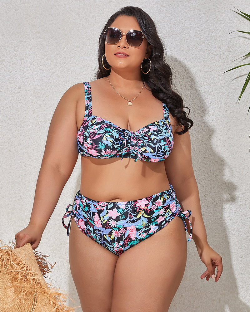 Wholesale Fashion Printed Women Two Pieces Plus Size Swimwear L-4XL