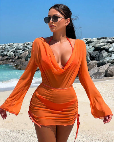 3pcs Set Solid Color Women Swimwear With Cover up