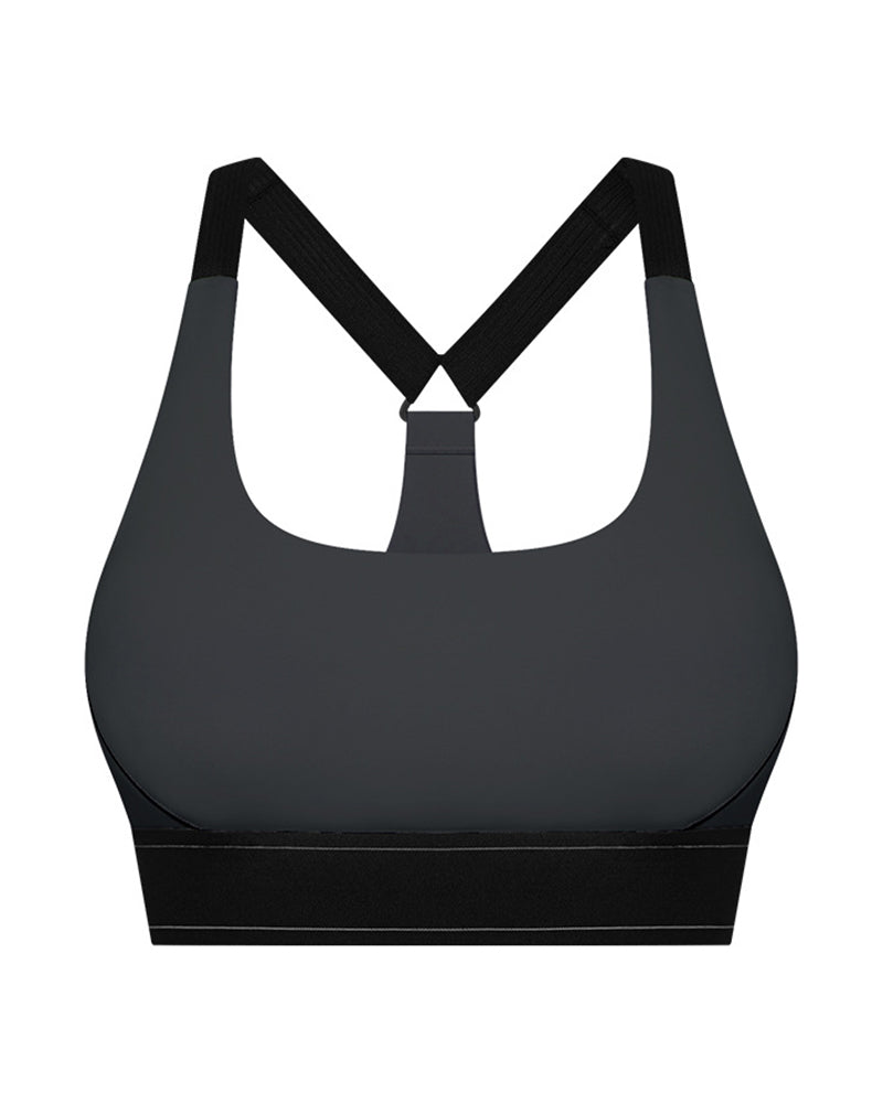 New Colorblock Back Cross High Protect Adjust Shoulder Strap Sports Yoga Bra Black Brown White Gray 4-12