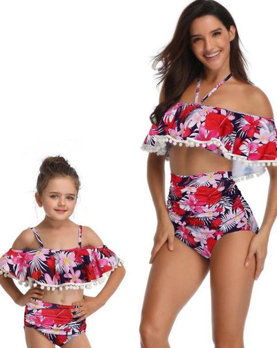 New Design Sexy Off-shoulder Backless High Waist Parent-child Bathing Suit S-XL