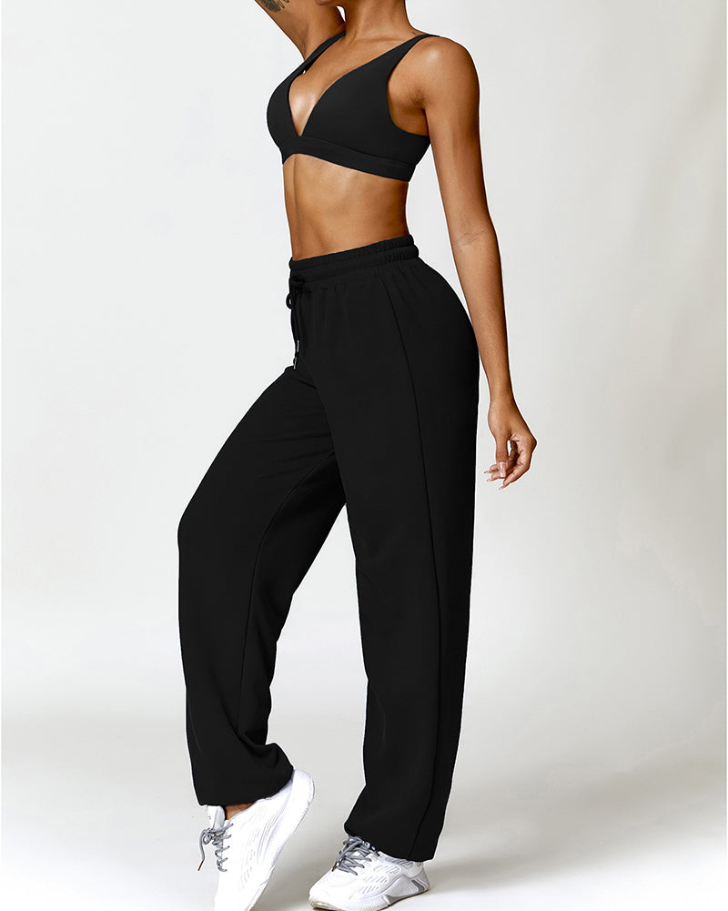 Popular V Neck Bra Fitness Sweatpants Yoga Two-piece Sets S-L