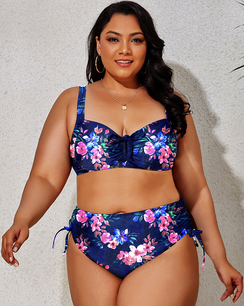 Wholesale Fashion Printed Women Two Pieces Plus Size Swimwear L-4XL